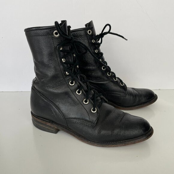 Justin 506 Lace Up Leather Mid-Calf Casual Round Toe Western Boots Black 4 - Picture 2 of 7
